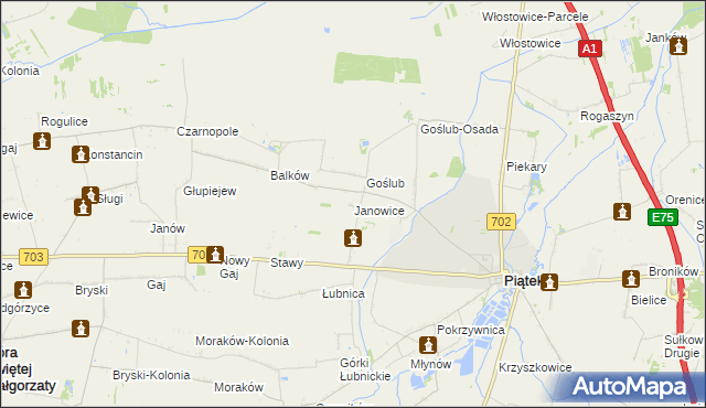 mapa Janowice gmina Piątek, Janowice gmina Piątek na mapie Targeo