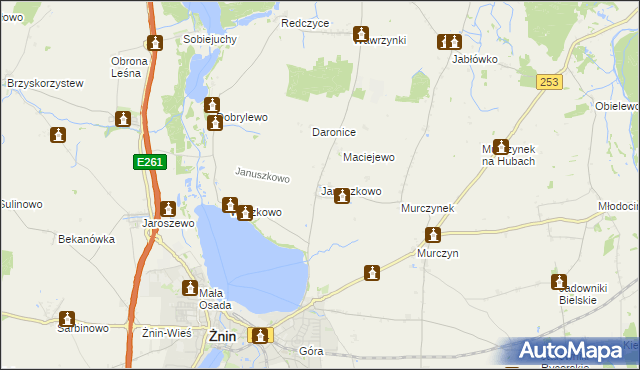 mapa Januszkowo gmina Żnin, Januszkowo gmina Żnin na mapie Targeo