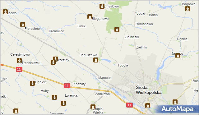mapa Jarosławiec gmina Środa Wielkopolska, Jarosławiec gmina Środa Wielkopolska na mapie Targeo