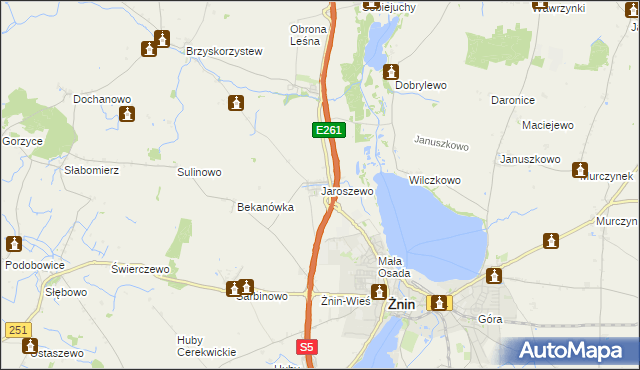 mapa Jaroszewo gmina Żnin, Jaroszewo gmina Żnin na mapie Targeo