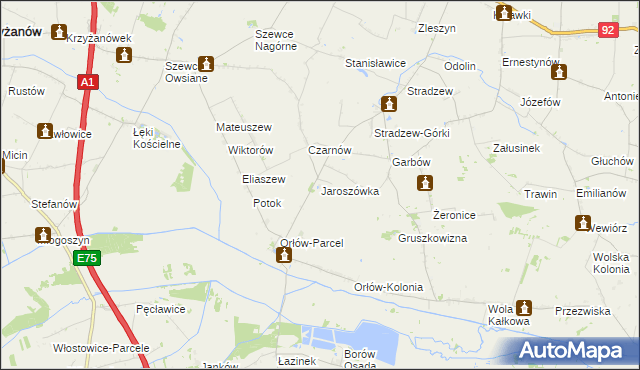 mapa Jaroszówka gmina Bedlno, Jaroszówka gmina Bedlno na mapie Targeo