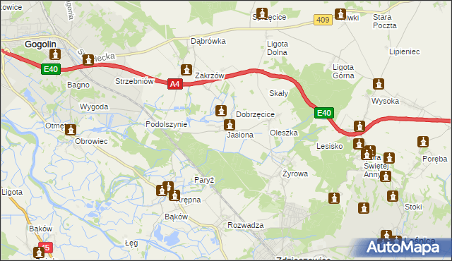 mapa Jasiona gmina Zdzieszowice, Jasiona gmina Zdzieszowice na mapie Targeo