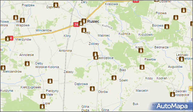 mapa Jastrzębice, Jastrzębice na mapie Targeo