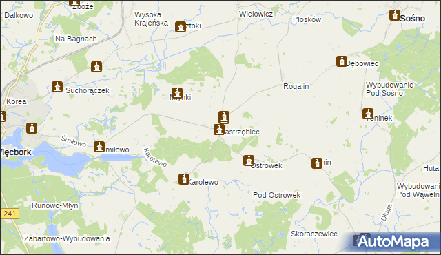 mapa Jastrzębiec gmina Więcbork, Jastrzębiec gmina Więcbork na mapie Targeo