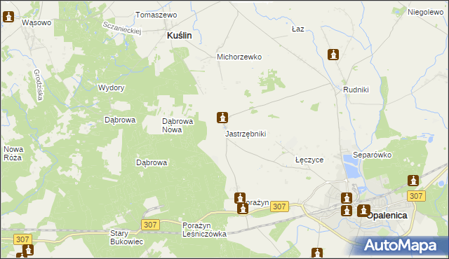 mapa Jastrzębniki gmina Opalenica, Jastrzębniki gmina Opalenica na mapie Targeo