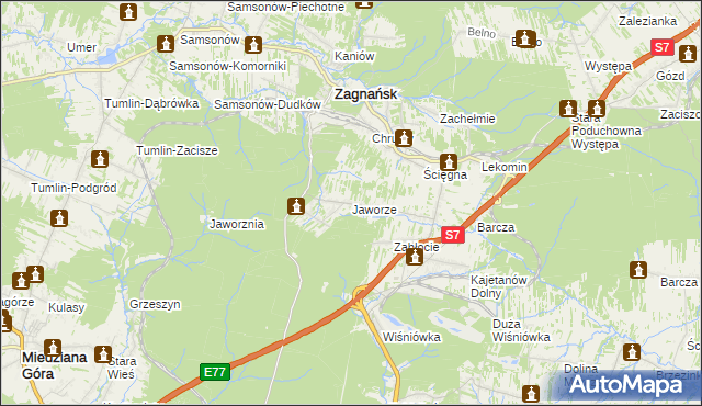 mapa Jaworze gmina Zagnańsk, Jaworze gmina Zagnańsk na mapie Targeo