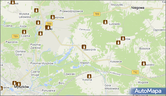 mapa Jaworznik gmina Żarki, Jaworznik gmina Żarki na mapie Targeo