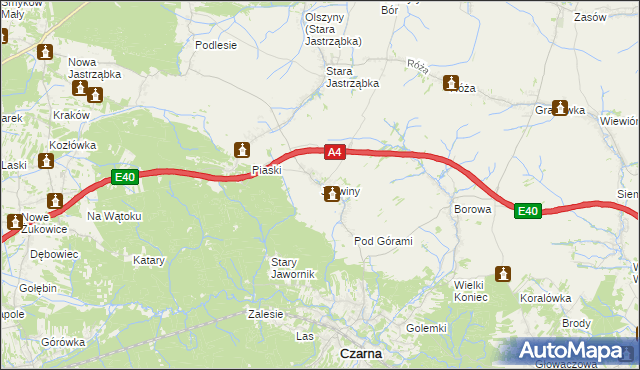mapa Jaźwiny gmina Czarna, Jaźwiny gmina Czarna na mapie Targeo