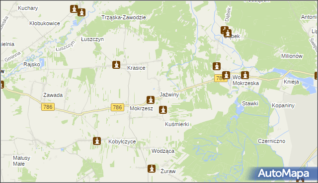 mapa Jaźwiny gmina Mstów, Jaźwiny gmina Mstów na mapie Targeo