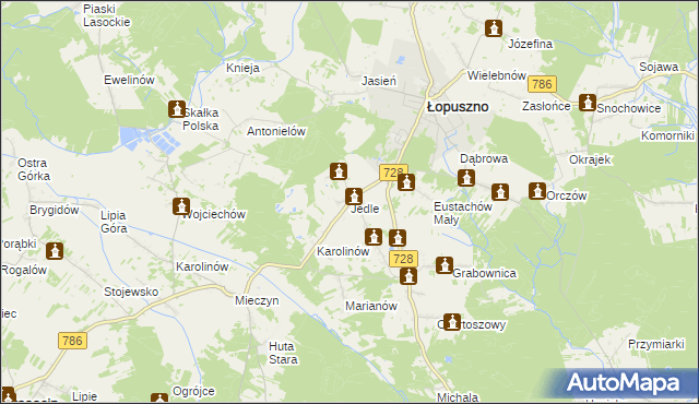 mapa Jedle gmina Łopuszno, Jedle gmina Łopuszno na mapie Targeo