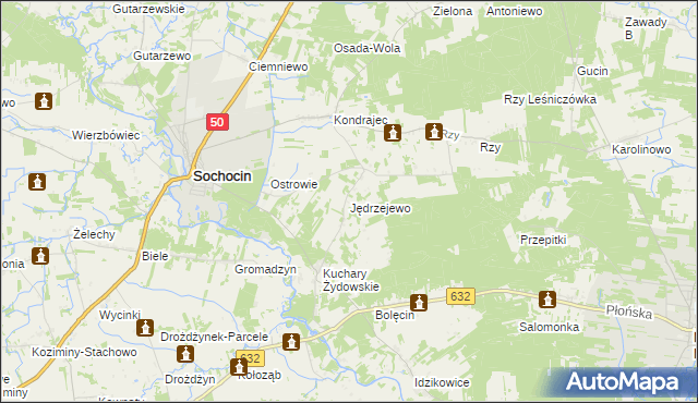 mapa Jędrzejewo gmina Sochocin, Jędrzejewo gmina Sochocin na mapie Targeo