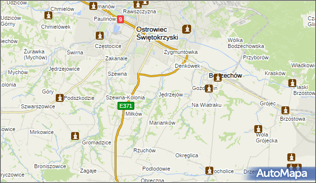 mapa Jędrzejów gmina Bodzechów, Jędrzejów gmina Bodzechów na mapie Targeo