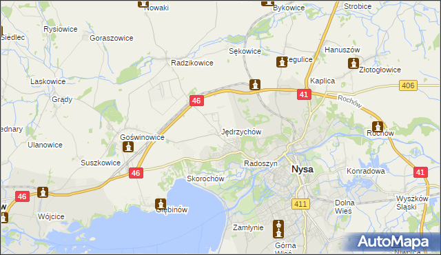 mapa Jędrzychów gmina Nysa, Jędrzychów gmina Nysa na mapie Targeo