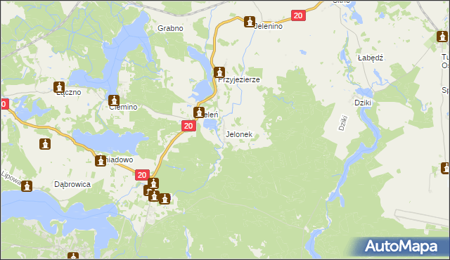 mapa Jelonek gmina Borne Sulinowo, Jelonek gmina Borne Sulinowo na mapie Targeo