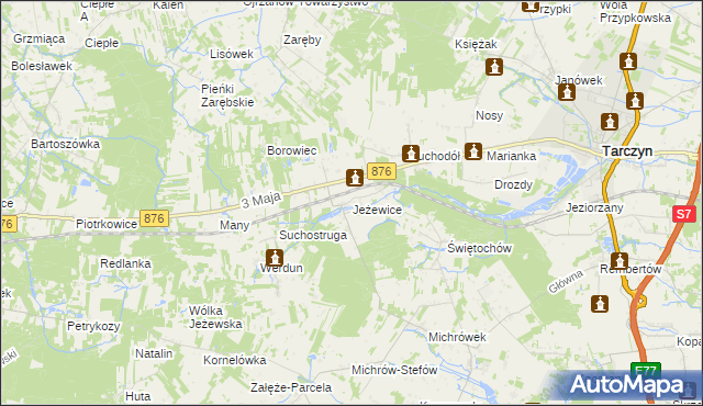 mapa Jeżewice gmina Tarczyn, Jeżewice gmina Tarczyn na mapie Targeo