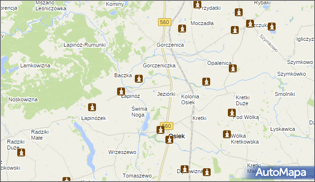 mapa Jeziorki gmina Osiek, Jeziorki gmina Osiek na mapie Targeo