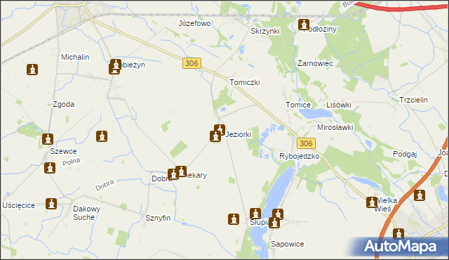 mapa Jeziorki gmina Stęszew, Jeziorki gmina Stęszew na mapie Targeo