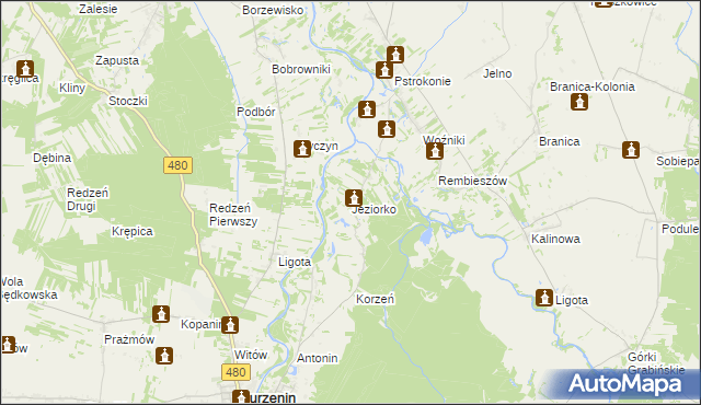 mapa Jeziorko gmina Zapolice, Jeziorko gmina Zapolice na mapie Targeo