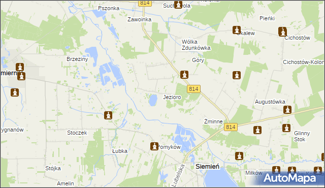 mapa Jezioro gmina Siemień, Jezioro gmina Siemień na mapie Targeo