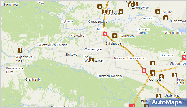 mapa Jeziory gmina Łoniów, Jeziory gmina Łoniów na mapie Targeo