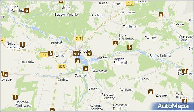 mapa Jeżów gmina Chodel, Jeżów gmina Chodel na mapie Targeo