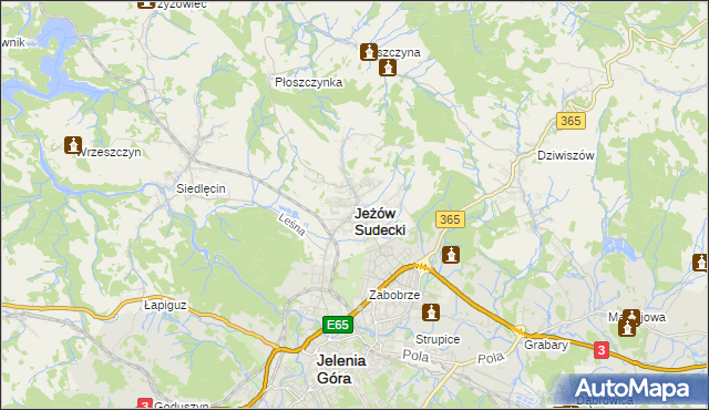 mapa Jeżów Sudecki, Jeżów Sudecki na mapie Targeo