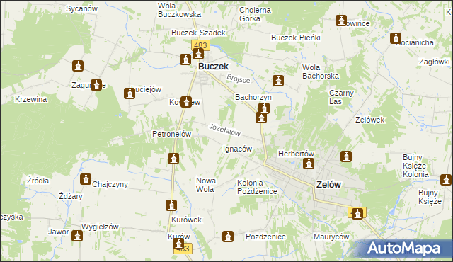 mapa Józefatów gmina Buczek, Józefatów gmina Buczek na mapie Targeo