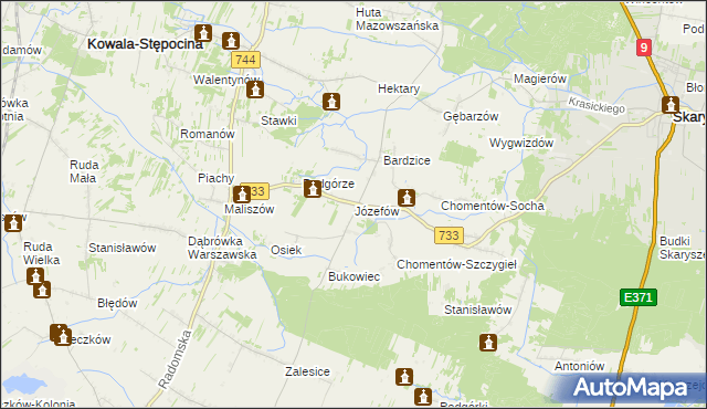 mapa Józefów gmina Kowala, Józefów gmina Kowala na mapie Targeo