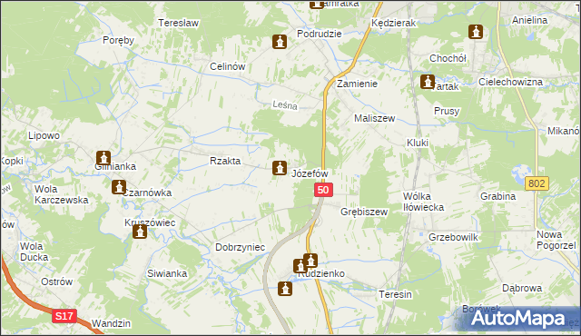 mapa Józefów gmina Mińsk Mazowiecki, Józefów gmina Mińsk Mazowiecki na mapie Targeo