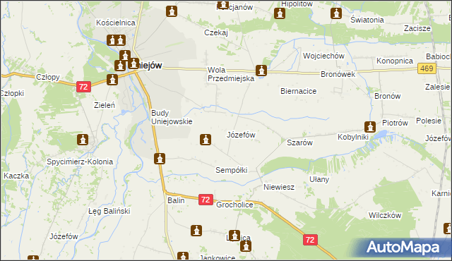 mapa Józefów gmina Poddębice, Józefów gmina Poddębice na mapie Targeo