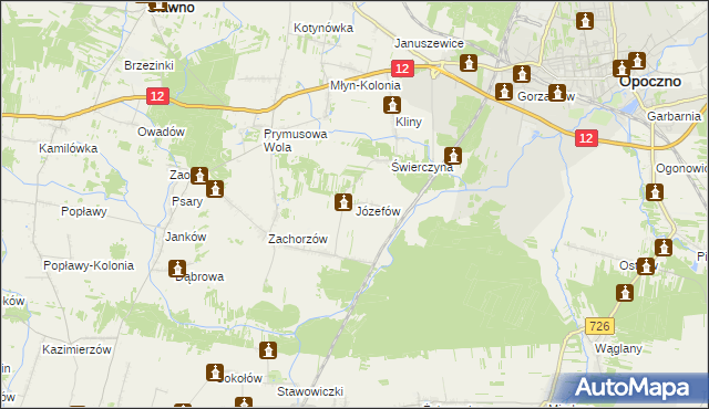 mapa Józefów gmina Sławno, Józefów gmina Sławno na mapie Targeo