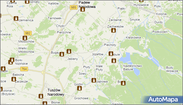 mapa Józefów gmina Tuszów Narodowy, Józefów gmina Tuszów Narodowy na mapie Targeo