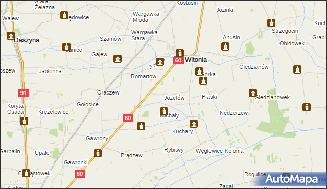 mapa Józefów gmina Witonia, Józefów gmina Witonia na mapie Targeo