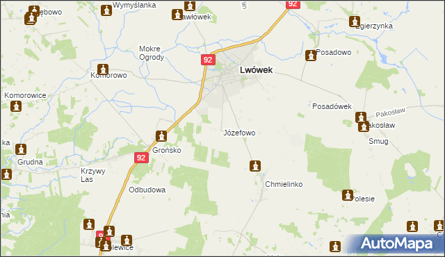 mapa Józefowo gmina Lwówek, Józefowo gmina Lwówek na mapie Targeo