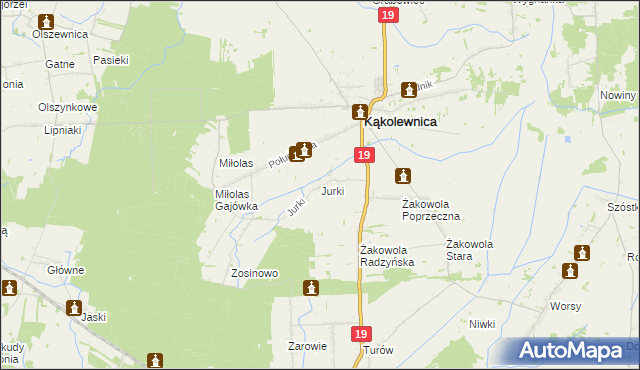 mapa Jurki gmina Kąkolewnica, Jurki gmina Kąkolewnica na mapie Targeo