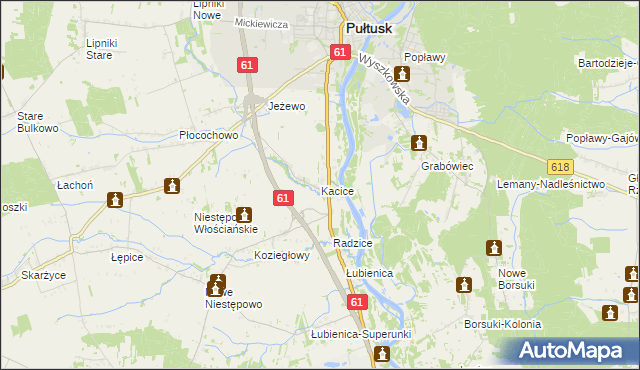 mapa Kacice gmina Pułtusk, Kacice gmina Pułtusk na mapie Targeo