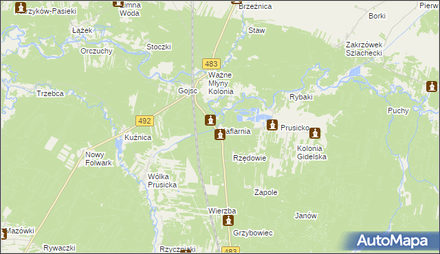 mapa Kaflarnia gmina Nowa Brzeźnica, Kaflarnia gmina Nowa Brzeźnica na mapie Targeo