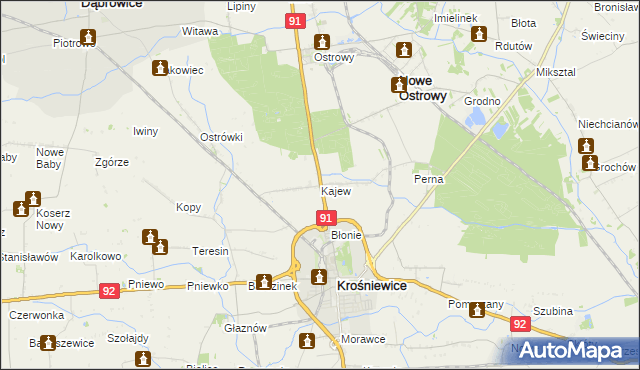mapa Kajew gmina Krośniewice, Kajew gmina Krośniewice na mapie Targeo