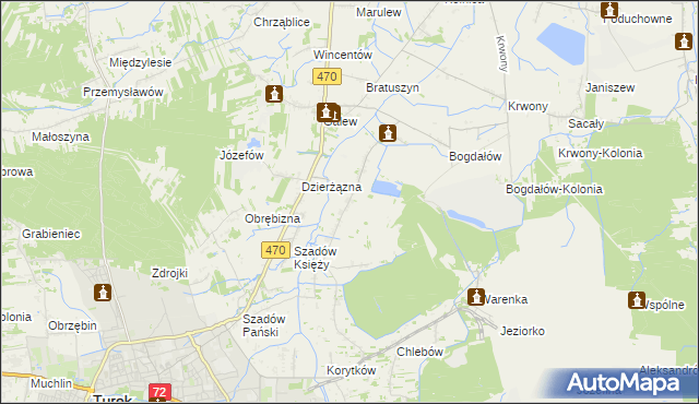 mapa Kalinowa gmina Turek, Kalinowa gmina Turek na mapie Targeo