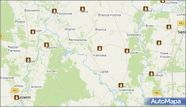 mapa Kalinowa gmina Zapolice, Kalinowa gmina Zapolice na mapie Targeo