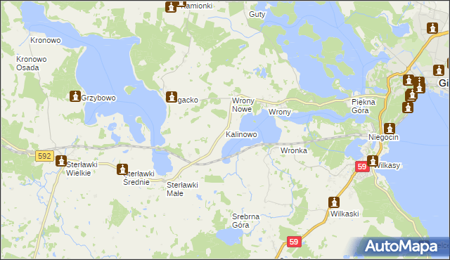 mapa Kalinowo gmina Giżycko, Kalinowo gmina Giżycko na mapie Targeo