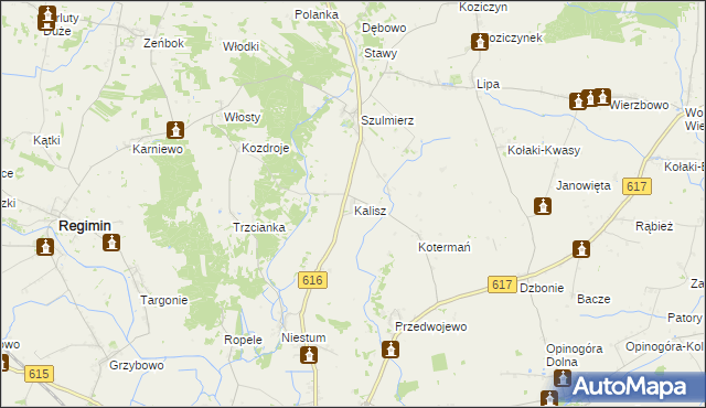 mapa Kalisz gmina Regimin, Kalisz gmina Regimin na mapie Targeo