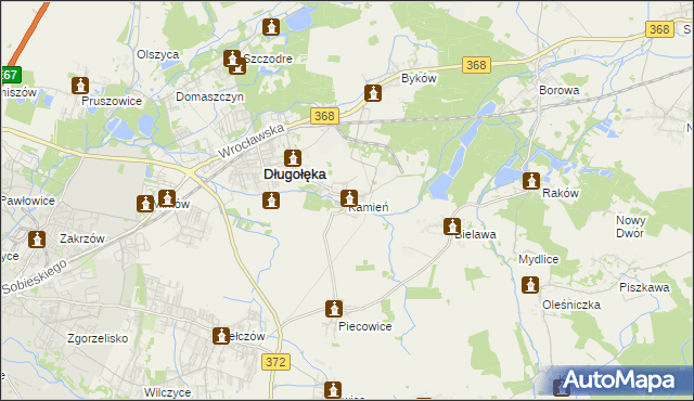 mapa Kamień gmina Długołęka, Kamień gmina Długołęka na mapie Targeo
