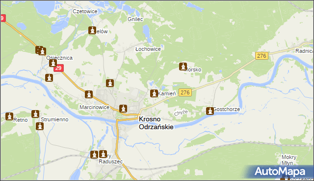 mapa Kamień gmina Krosno Odrzańskie, Kamień gmina Krosno Odrzańskie na mapie Targeo