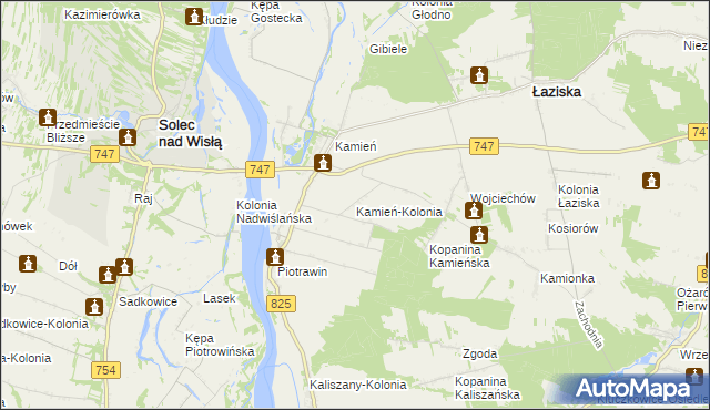 mapa Kamień-Kolonia gmina Łaziska, Kamień-Kolonia gmina Łaziska na mapie Targeo