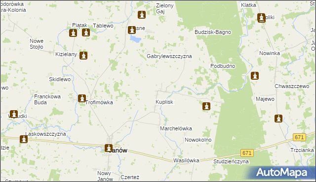 mapa Kamienica gmina Janów, Kamienica gmina Janów na mapie Targeo