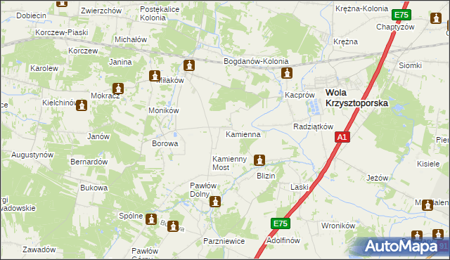 mapa Kamienna gmina Wola Krzysztoporska, Kamienna gmina Wola Krzysztoporska na mapie Targeo