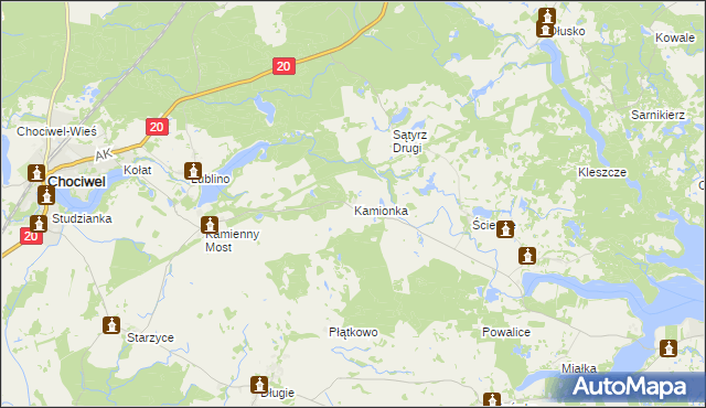 mapa Kamionka gmina Chociwel, Kamionka gmina Chociwel na mapie Targeo