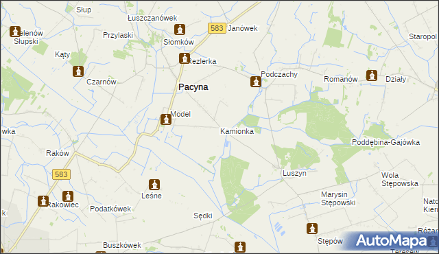 mapa Kamionka gmina Pacyna, Kamionka gmina Pacyna na mapie Targeo