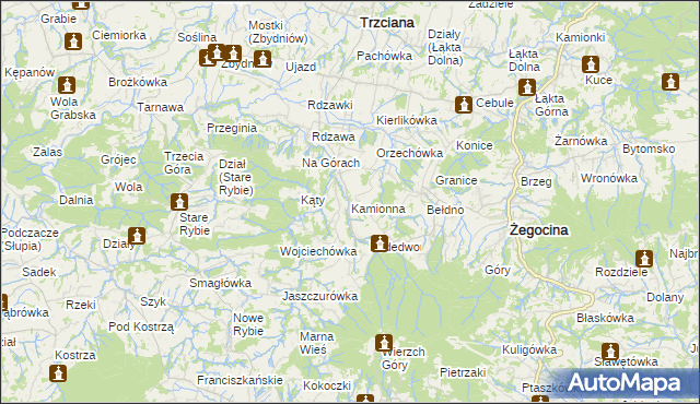 mapa Kamionna gmina Trzciana, Kamionna gmina Trzciana na mapie Targeo
